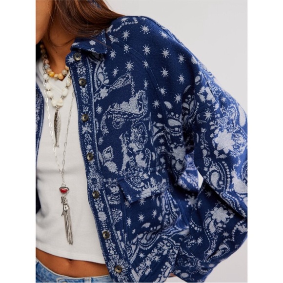 Free People Navy and White Cotton Jacket - Picture 4 of 12